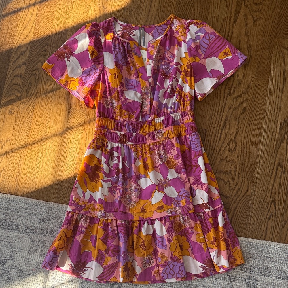 Anthropologie Pink and Orange Floral Mini Dress